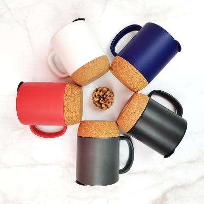 China Sustainable Eco-Friendly Coffee Mug With Safe Clear Lid Ceramic Body With Colorful Cork Bottle Mugs For Business And Office for sale