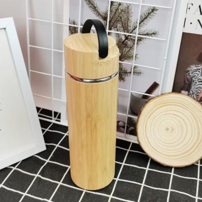 China Wholesale 500ML PORTABLE Bamboo Material And Double Wall Insulated Stainless Steel Water Bottle With Strainer for sale