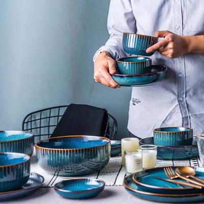 China CLASSIC Chinese Traditional Porcelain Rice Bowl Restaurant Sets Antique Hand Drawn Durable Design Phnom Penh Blue Ceramic Tableware Set for sale