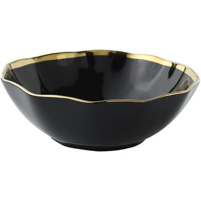 China Modern Style Ceramic Bowl Lotus Leaf Shape Irregular Ramen Salad Fruit Bowl Irregular Gold Plated for sale