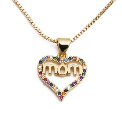 China Trendy Colorful Zircon Lightly Inlaid Necklace Mother's Day Gift Heart Shape Pendant Necklace Luxury For Women for sale