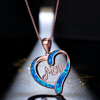 China Wholesale TRENDY Blue Letter Heart Love Heart 2022 Fashion Jewelry Mom Pendant Necklace Mothers' Day Gift Jewelry Mom Necklace for sale