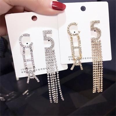 China New Design Tassel Earring Letter CHA FASHIONABLE Number 5 Earring s925 Silver Asymmetric Luxury With Diamond for sale