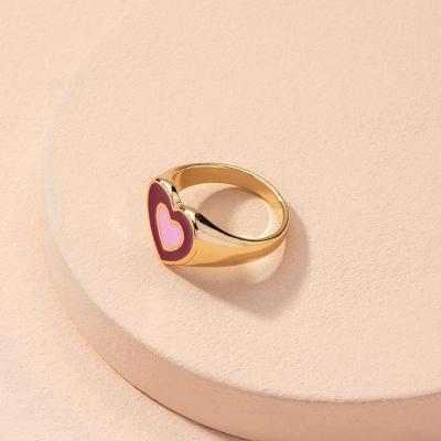 China TRENDY Double Layer Love Lovers Ring Alloy Drop Oil Drop Heart Shape Ring Women Ladies Jewelry Ring for sale