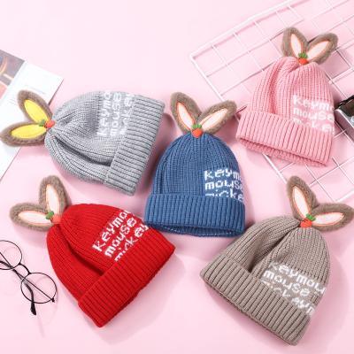 China Neutral/Both Men's and Women's Children's Warm Wool Baby Knitted Cute Sweater Hat Winter Autumn Rabbit Wind Shield Outdoor Knitted Hat for sale