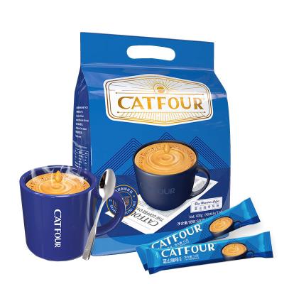 China Catfour Mountain Natural Coffee 40 Blue Flavors Instant Coffee Fragrant Cappuccino Three-in-One Wholesale for sale