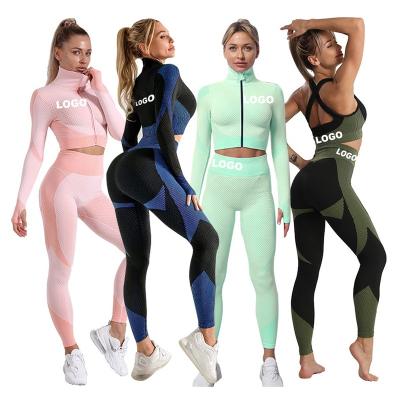 China Breathable 3 Piece Fitness Yoga Set Plus Active Women s Tracksuits Logo Ropa Deportiva Custom Size Wear Set for sale