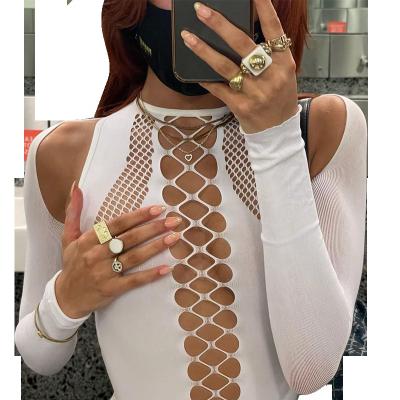 China 2021 Solid Anti-wrinkle Y2k Clothing Shorts Hollow Out E-girl Crop Tops Long Sleeve For Women for sale