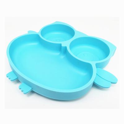 China BPA Free Silicone Owl Shape Baby Divided Plate Non Slip Portable Children Feeding Dish With Suction Cup Dinner Dish for sale