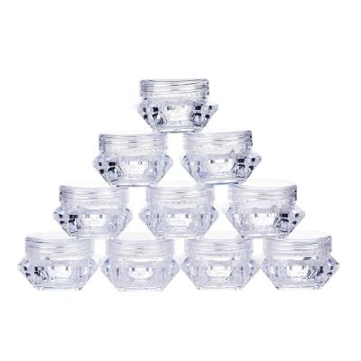 China 3g 5g PS Plastic Clear Cosmetic Cream Jars Makeup Container Diamond Shaped Sample Cosmetic Jar With Lids for sale