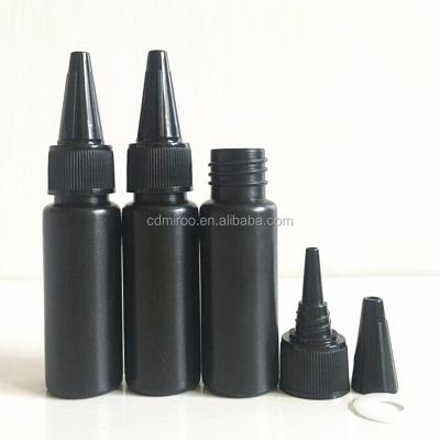 China Perfume packing 30ml for shinny black plastic empty twist cylinder bottle squeeze pet tattoo ink top oils bottles for sale