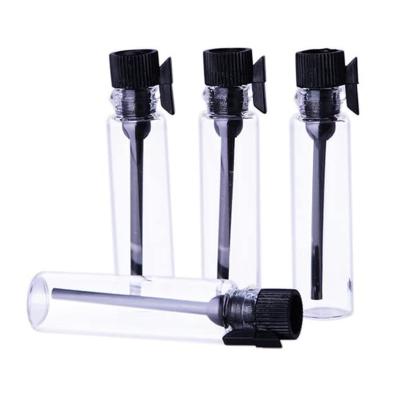 China Cosmetic Perfume Samples Mini Bottles With Black White Lid Empty Glass Vials Dropper Bottle For Travel And Party for sale