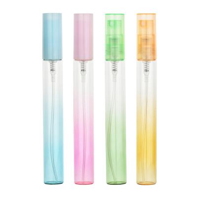 China Green Gold 10ml Glass Bottle Mouth Spray Bottles Blue Pink Perfume Decant Mini Round Fade Out Color Fragrance Decanter for sale