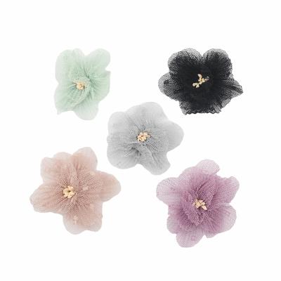 China Chinese style chiffon flower wholesale small fabric decorative flower with pearl rhinestone center for sale