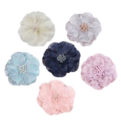 China Handmade Mini Peony Artificial Flower Lace Flower Head Hat Accessories Craft Flower Wedding Silk Home Decoration for sale