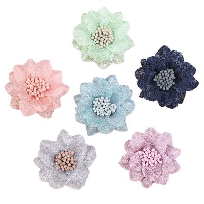 China Lace DIY Handmade Fabric Flower Headwear Hair Accessories Brass Shoes Flower OrnamentsChiffon Hair Flowers For Wedding for sale