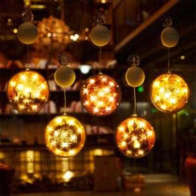 China New Lantern Halloween Gifts Halloween Decoration Horror Funny LED Window Battery Lamp Pumpkin Ghost Star Hanging String for sale