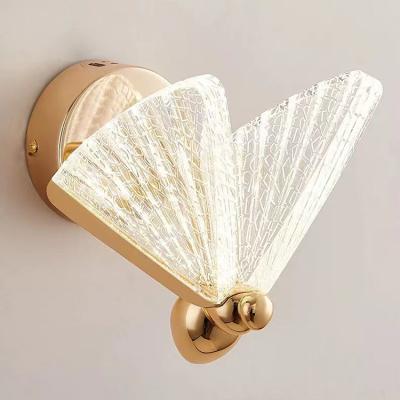 China Modern Indoor Sconce Butterfly Shaped Wall Lamp Foracrylic Modern Golden Wall Sconce Bedside Hotel Bedroom Light Fixture for sale