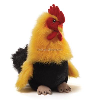 China Realistic Long Fur Colored Stuffed Animal Plush Toy Yellow And Black Rooster for sale