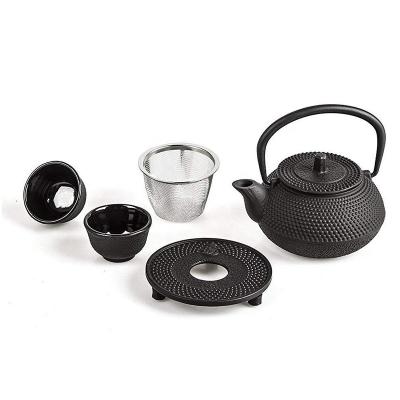 China Viable 300ML Mini Black Tea Kettle Cast Iron Teapot With Strainer Tripod Cup Teapot Sets for sale