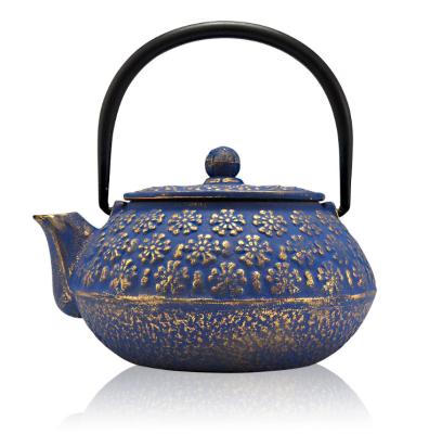 China Sustainable Japanese Blue Cast Iron Stainless Steel Teapot 600ml With A Tea Strainer for sale