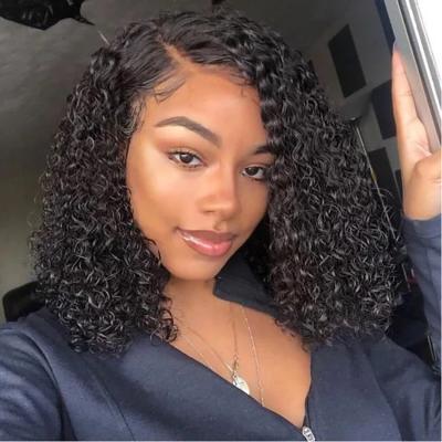 China Natural Soft Loose Curly Lace Front Human Hair Wigs Pre Plucked Bob Short 13x4 For Women Deep Water Wave Lace Frontal Wig for sale