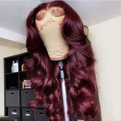 China Soft Natural Soft Natural 13x4 Lace Front Wig For Women Pre Plucked Cherry Red Color 180% Density Peruvian Pure Lace Body Wave Hair Wigs for sale