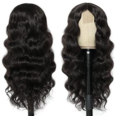 China Natural Soft Body Wave Soft Lace Front Wig 24 Inch Long Wavy Lace Front Wig Synthetic Hair Natural Black Colors for sale