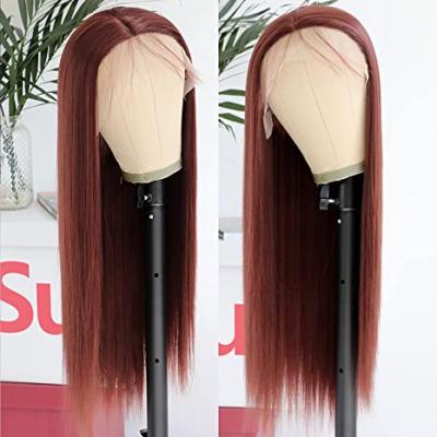 China Natural Soft Natural Soft Synthetic Lace Front Wig Long Straight Reddish Brown Color Glueless Heat Resistant Synthetic Hair Wig For Women for sale