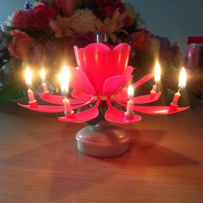 China Rotating music lotus flower music candle for cake use/2014 hot sale for sale