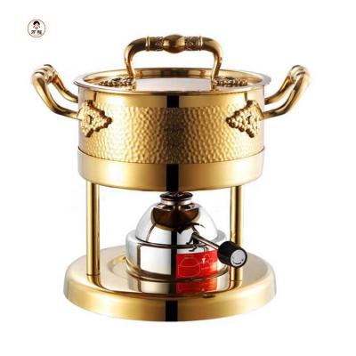 China Sustainable Luxury Golden Hot Alcohol Stove Mini Hot Pot Inflatable Gas Stove Single for sale