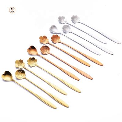 China Teaspoon Flower Shape Design Stainless Steel Dessert Spoon Viable Golden Spoons for sale