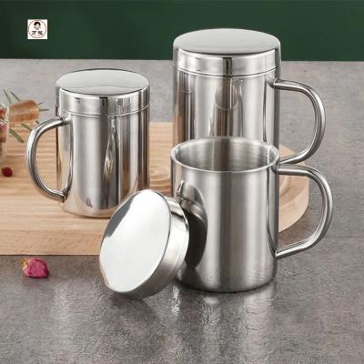 China Sustainable Korean Style 304 Stainless Steel Double Wall Cup Water Cup With Lid And Handle for sale