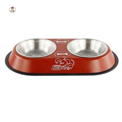 China Sustainable OEM Customized Double Bowls Pet Wheels Anti-Slip Pet Bowl 2 in 1 for sale