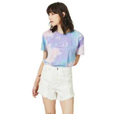 China High Quality Women's Anti-Wrinkle Cotton Tie Dye T-shirt Slim Fit 100% Fashion T-shirt for sale