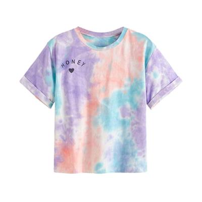 China Anti-Wrinkle Women's Casual Tee Top Custom Logo Print Short Sleeve Tie Dye T-Shirts for sale