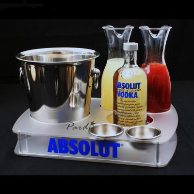 China Nightclub Rectangle Frosted Acrylic VIP Bottle Serving Tray With Customized Logo for sale