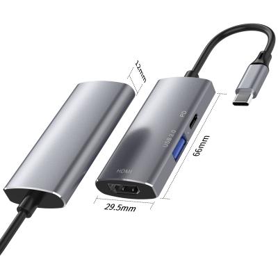 China Aluminum Alloy 3 in 1 USB3.0 +HD-MI+PD Alloy USBC 31 USB-C Charging Aluminum Hub for sale