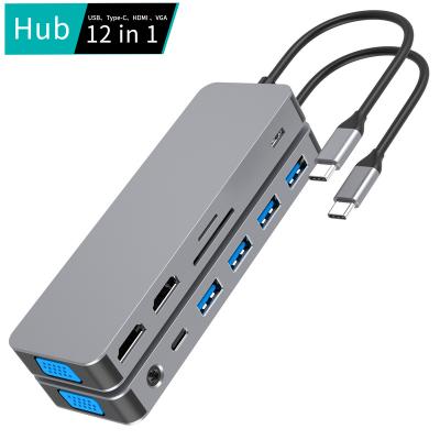 China Aluminum Alloy OEM 12 in 1 Multiport USB 3.1 USB C Hub Multiport USB3.0 3.5 Jack Mic 4K@30Hz Aluminum Alloy Video Converter USB Hub Type C for sale