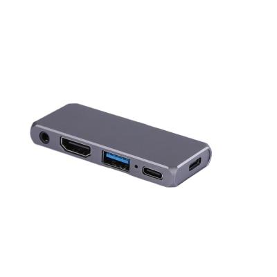 China Aluminum Alloy USB 3.1 Type C Hub 5 in 1 Mini 4K Aluminum Palladium USB C Charging USB Earphone 3.0 and 3.5mm Jack for sale