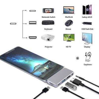 China Aluminum Alloy USB C Hub Adapter For iPad Pro Type C Adapter Protective Case To 4K HD MI Earphone Jack Docking Station 3.5mm Connector for sale