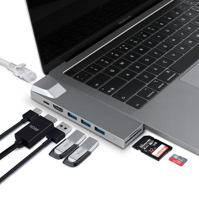 China 2020 Multifuncion Magnetic Tipo All In One USB C Hub Adapter Thunderbolt 3 Ethernet 8 In 1 USB C Hub For Macbook Pro 127*31*10mm for sale