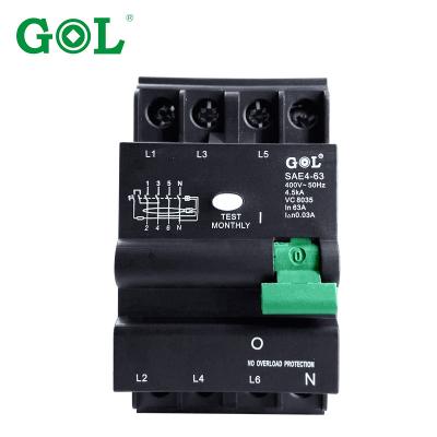 China Supplier 4P 63A big leak protector leak protection switch rcbo breaker SAE4-16A for sale