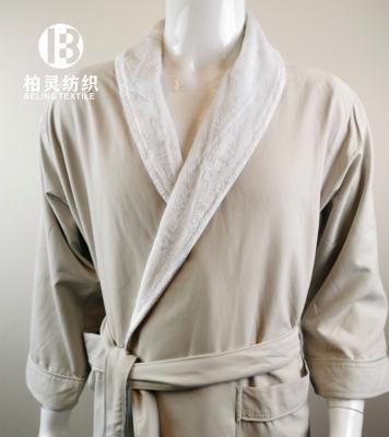 China 100% Polyester Microfiber Terry Bathrobe Ivory Beige Double Diaper Pajamas Hotel Spa Inner Outer Short Cruise Lines for sale