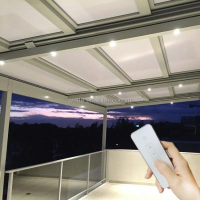 China Terrace Sliding Sunbed Telescopic Skylight Frp Lighting Panel Transparent Tempered Glass Roof for sale