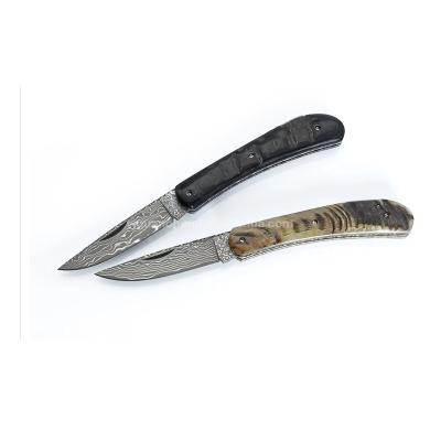 China Outdoor High Quality Horn Handle Lock Pocket Knife Damascus Steel Back Folding Knife for sale