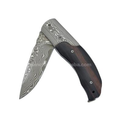 China Damascus Blade Folding Knife Olive Handle Camping Non-variable Steel Wood Knife for sale