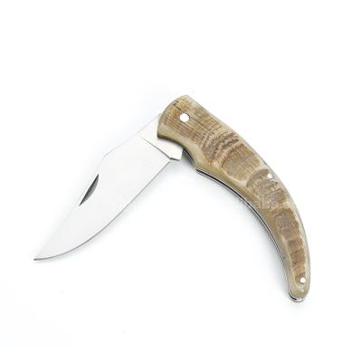 China Non-variable Sheep Horn Knife Pocket Knife Stainless Steel Blade Sheep Horn Camping Folding Handle for sale