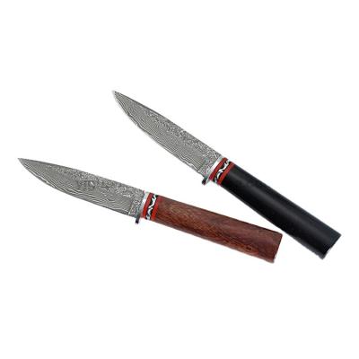 China Hunting Knife Ebony or Rosewood Handle Non-variable Damascus Blade Steel Fixed Knife with Leather Case for sale