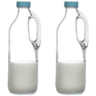 China Modern Clear Glass Milk Bottles Set With Airtight Handle And Lids Milk Container For Refrigerator Jug Glass Water Pitchers Water Juice for sale